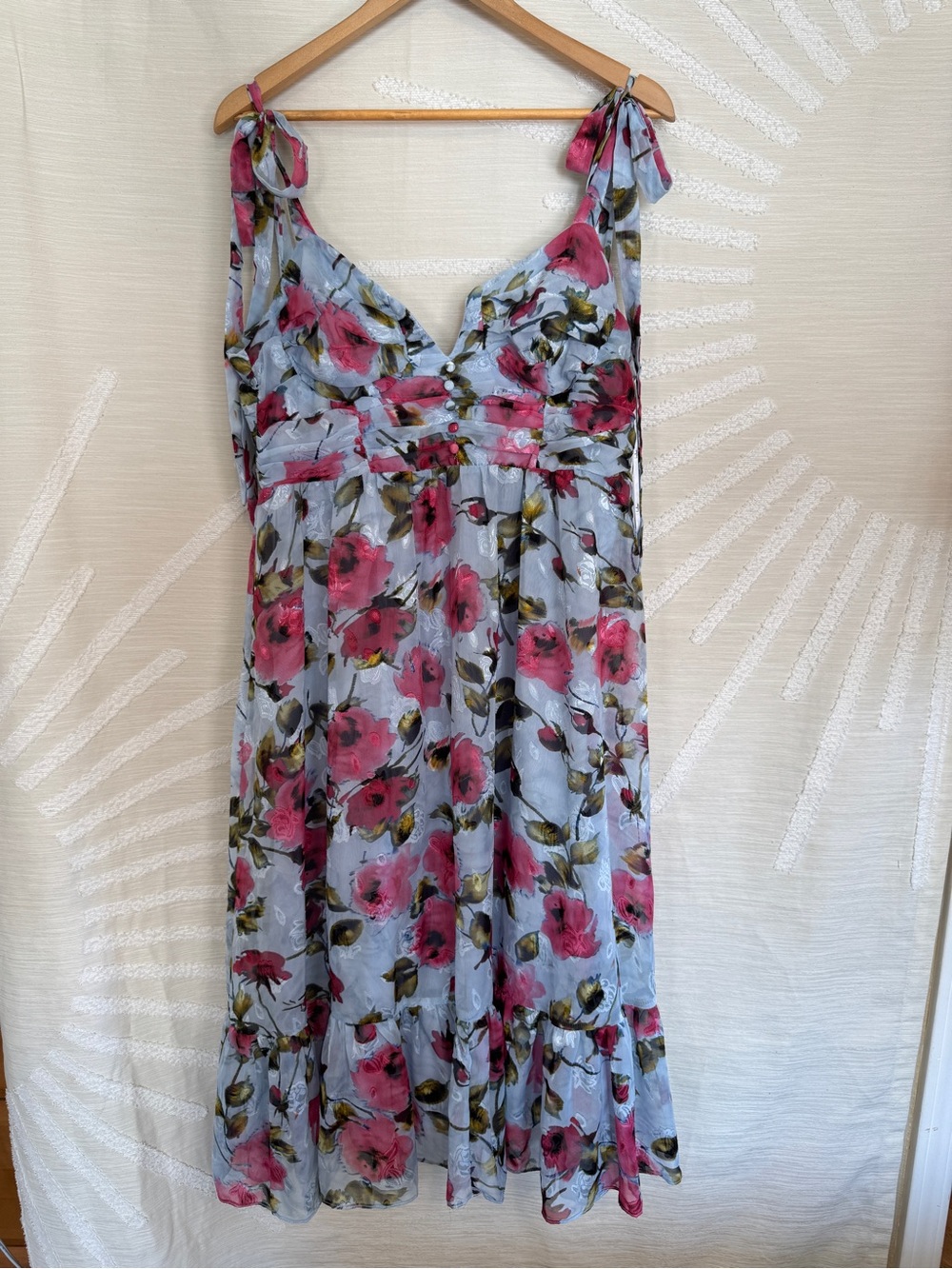 Lulus Women’s Large Light Blue Floral Tie-Strap Midi Dress Garden Party Wedding - Picture 2 of 8